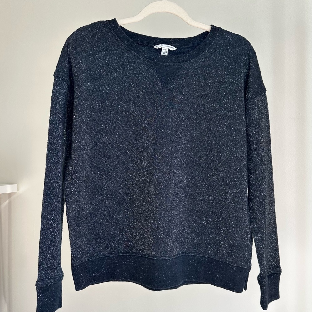 American Eagle Cotton Crew Neck Sweatshirt Womens Small Black Metallic Pullover.